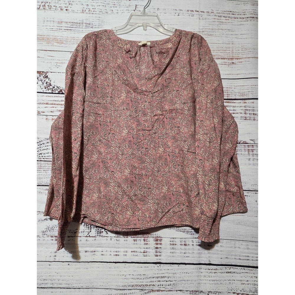 ANA A New Approach Pink Floral Cotton V-Neck Blouse XXL Smocked Cuff Top